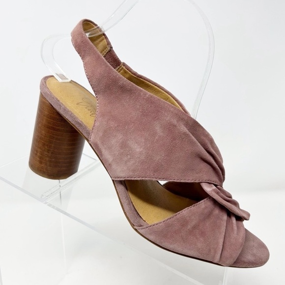 Crown Vintage Dusty Rose Suede Leather Slingback Heeled Sandals Size 8 Dressy - Picture 1 of 12